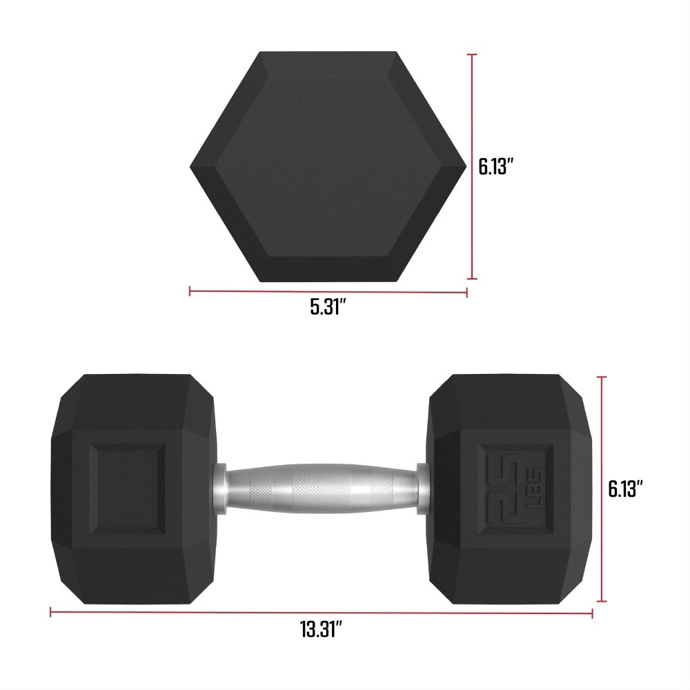 25lbs Hex Dumbbell Set – Solid Steel Handles, Durable Rubber Coating