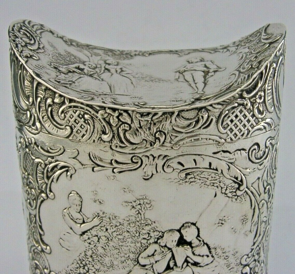 BEAUTIFUL ROMANTIC HANAU GERMAN SOLID SILVER TEA CADDY c1900 ANTIQUE 155g