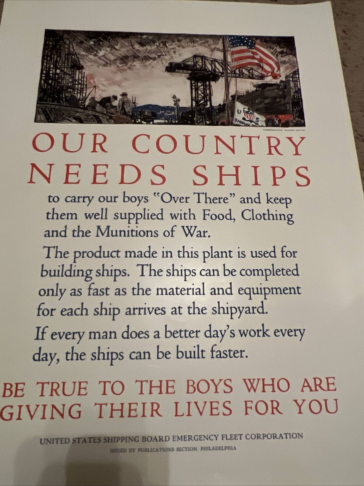 WWI Poster Our Country Needs Ships Original