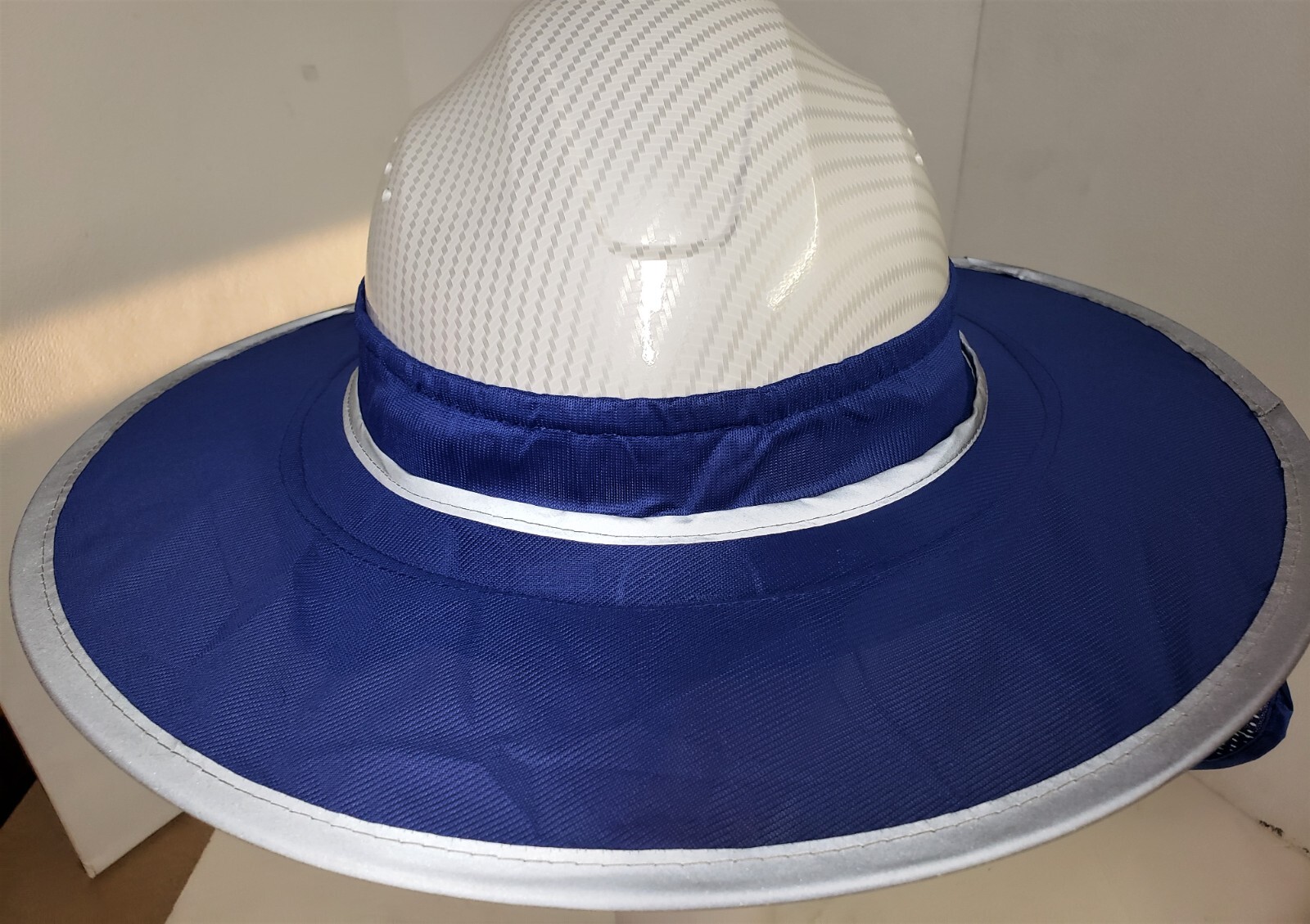 BLUE Hard Hat Sun Shade Visor Full Brim Mesh Neck HI VIS REFLECTIVE STRIPE