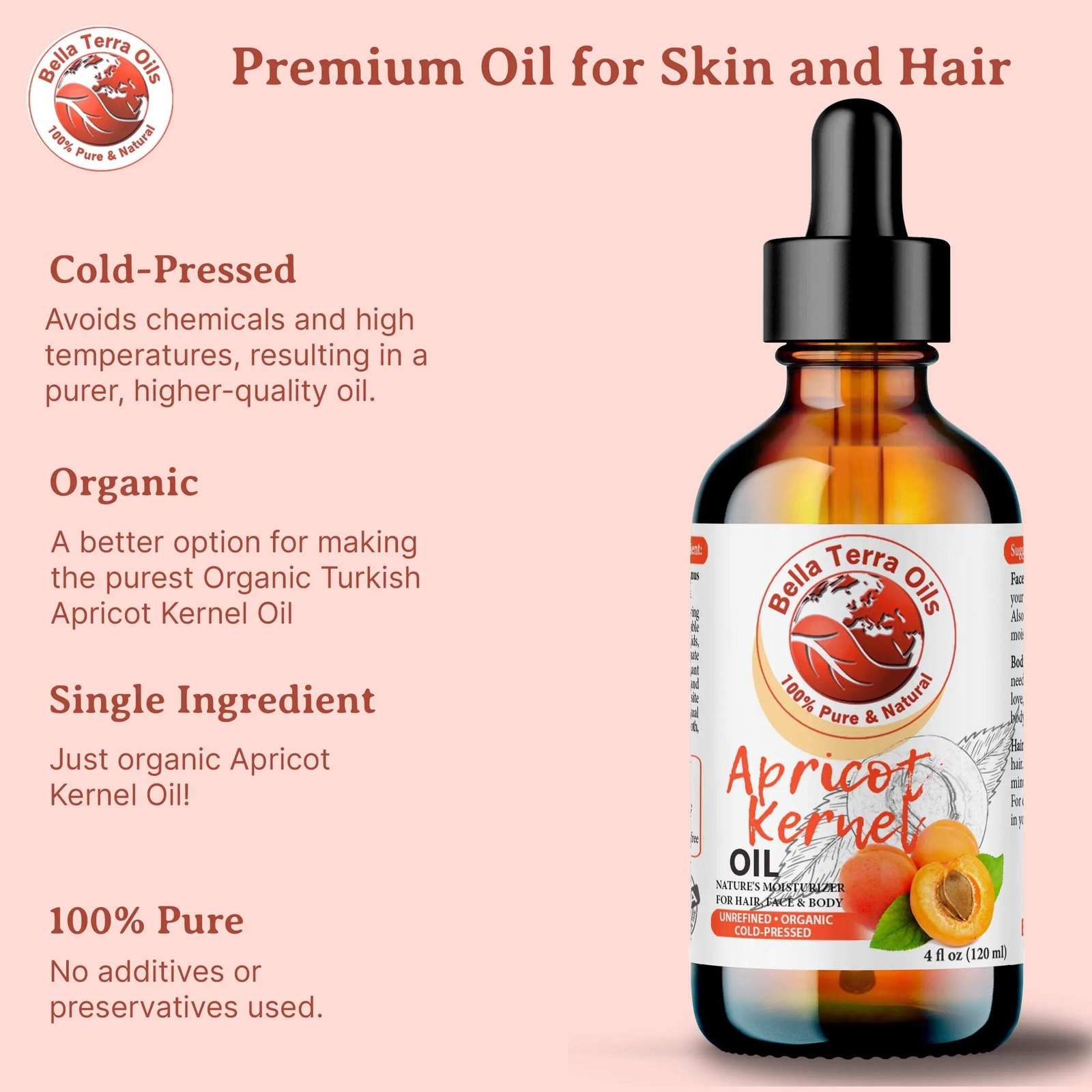 Organic Cold-Pressed Apricot Kernel Oil 100% Pure Skin Hair Face Moisturizer