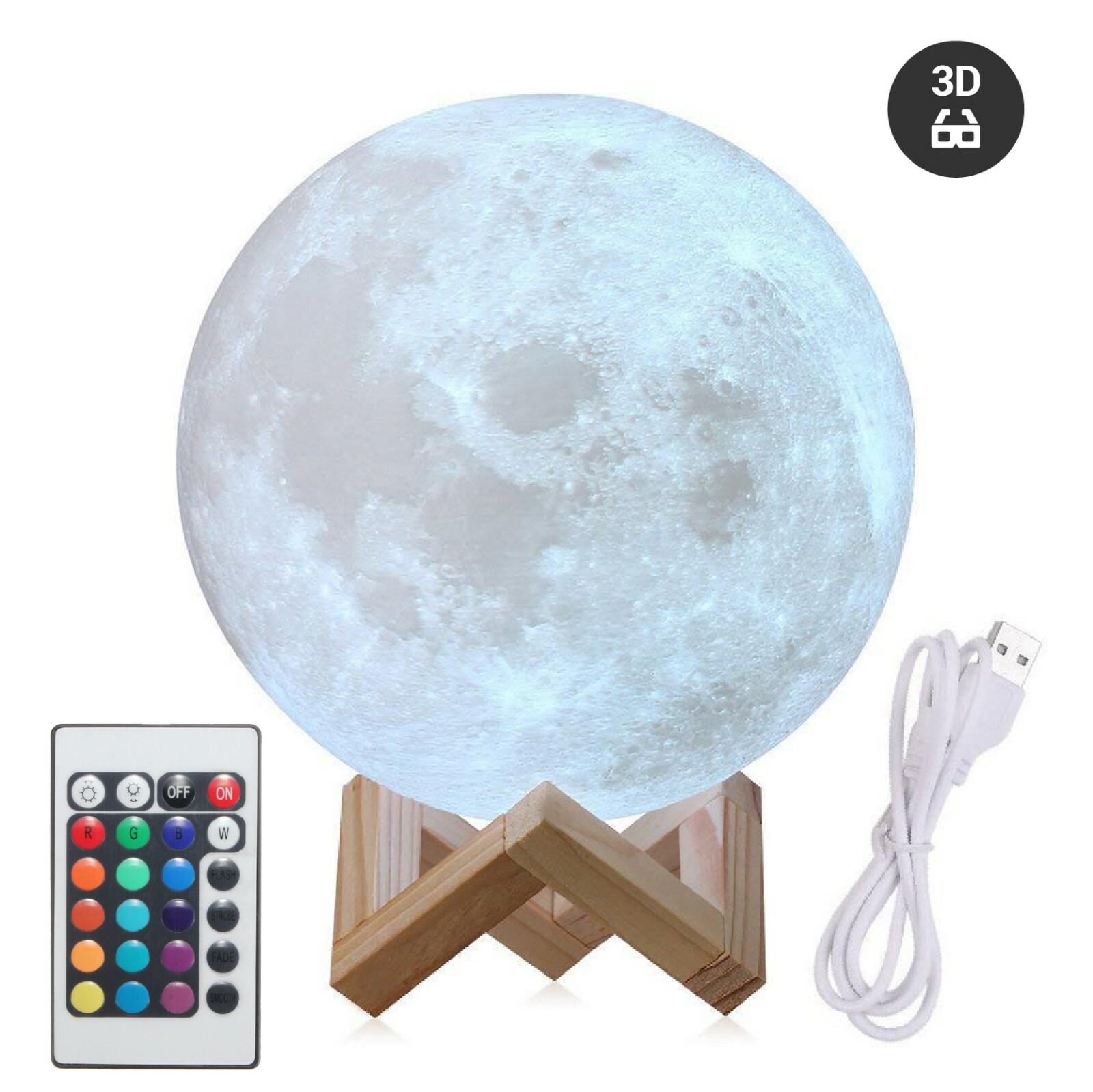 3D Moon Night Light Table Lamp USB Charging Remote Touch Control Home Decor Gift