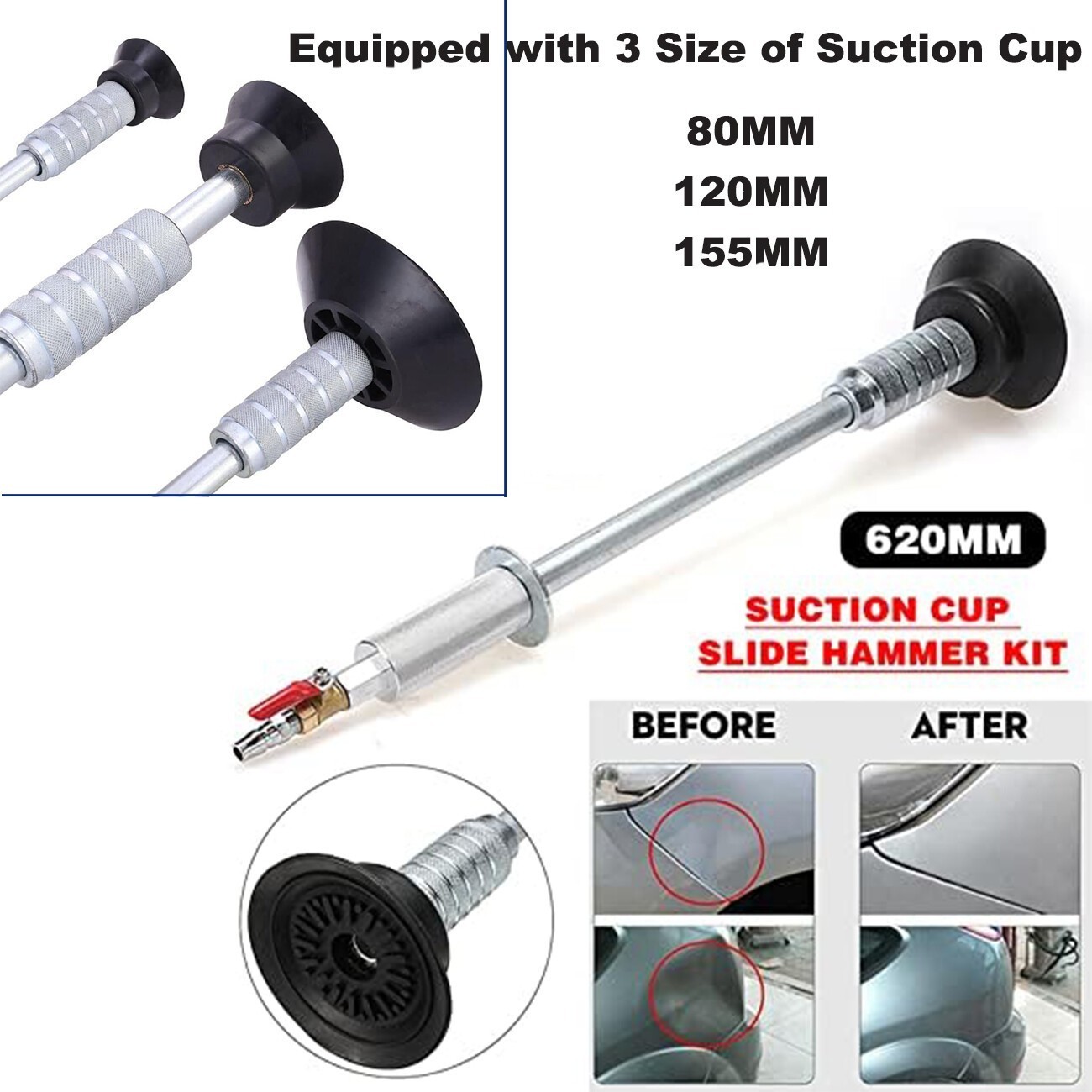 Air Pneumatic Dent Puller Car Auto Body Repair Suction Cup Slide Tool Hammer Kit