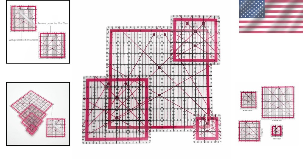 Complete 4-Piece Clear Ruler Set for Precision Sewing & Crafting Essentials