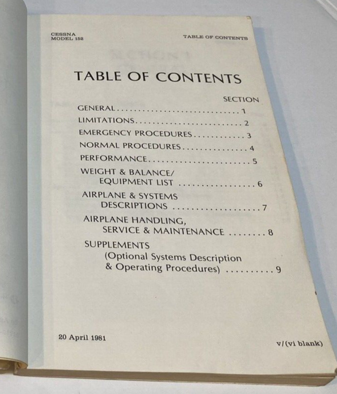 Cessna 1982 Model 152 Information Manual