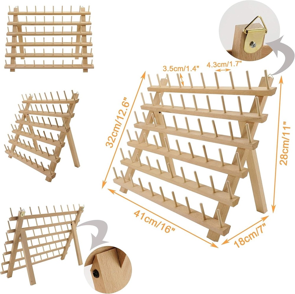 Wooden Thread Rack for Embroidery and Quilting 60 Spools Storage Solution