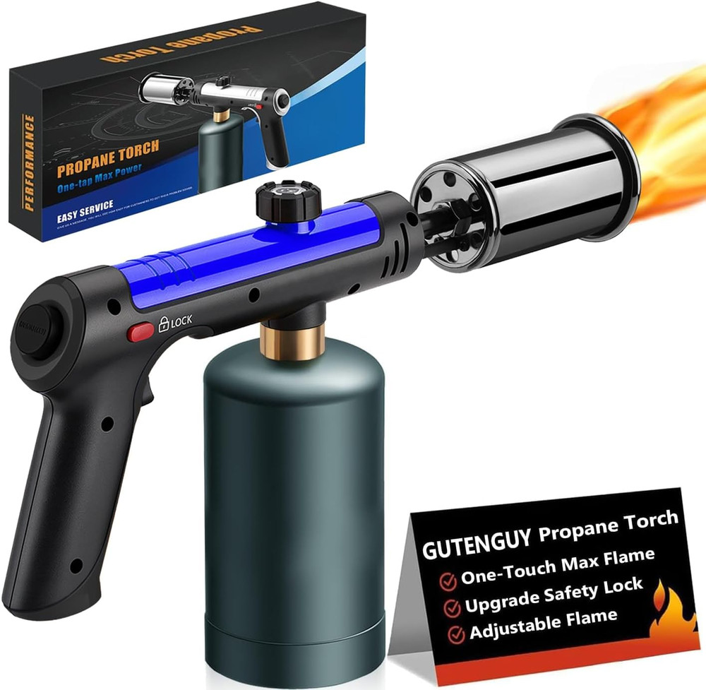 Powerful Propane Torch with One-Touch Max Fire, Adjustable Kitchen Torch with Sa