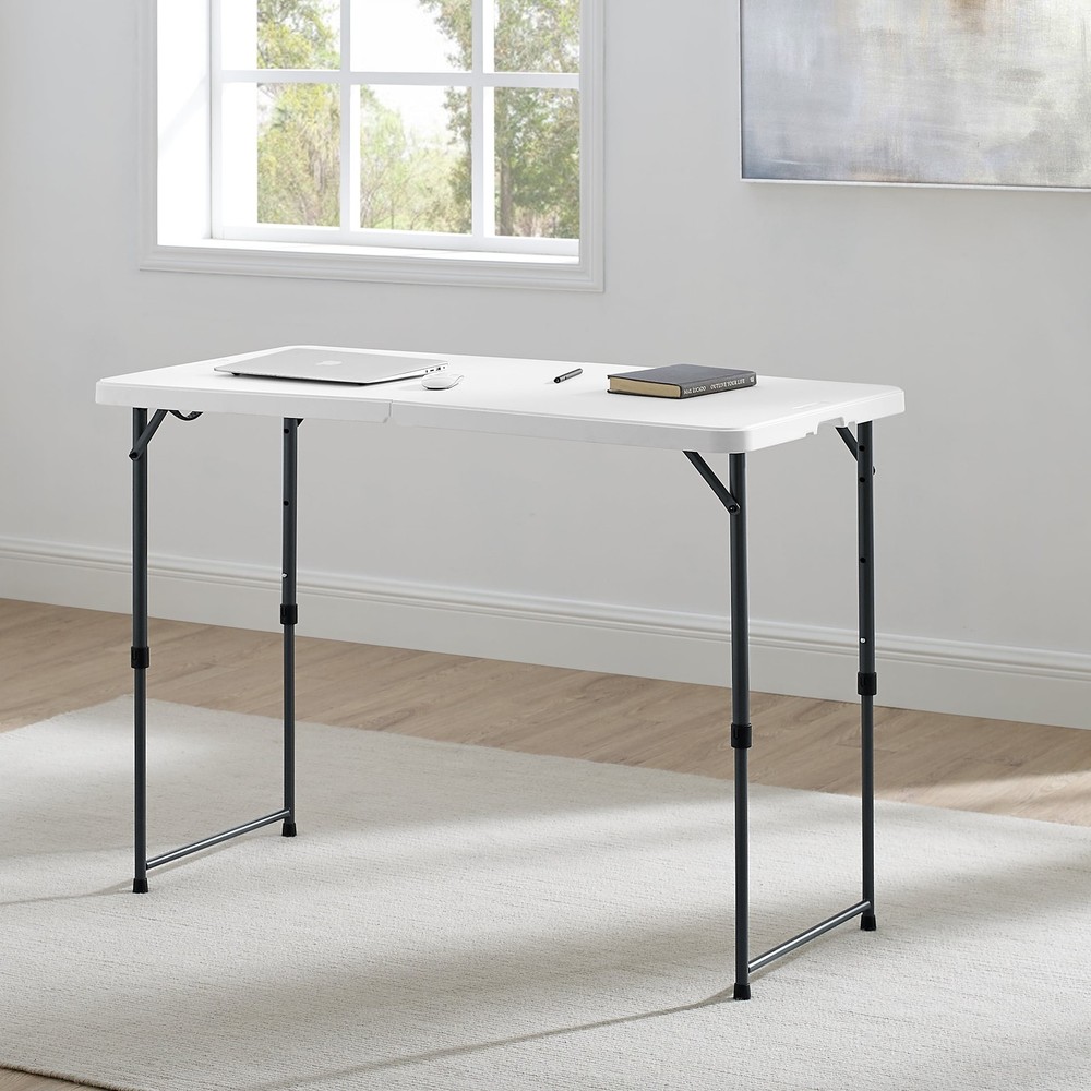 4 Foot Adjustable Height Folding Plastic Table White