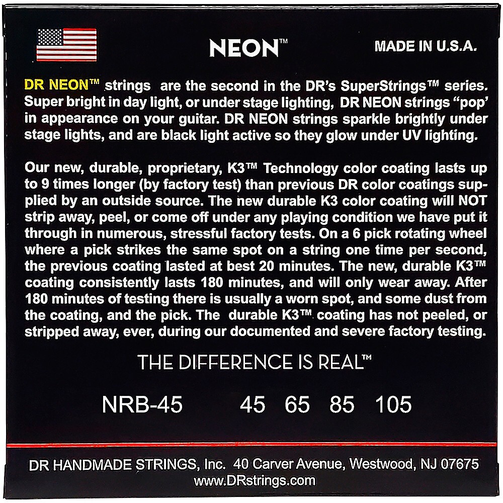 DR Strings Hi-Def NEON Red Coated Medium 4-String (45-105) Bass Guitar Strings