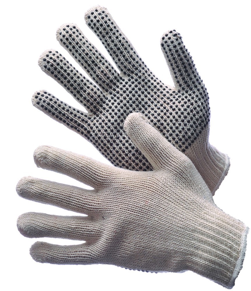 6 PAIRS STANDARD STRING KNIT PVC DOT ONE SIDE WORK GLOVES - SIZE: LARGE