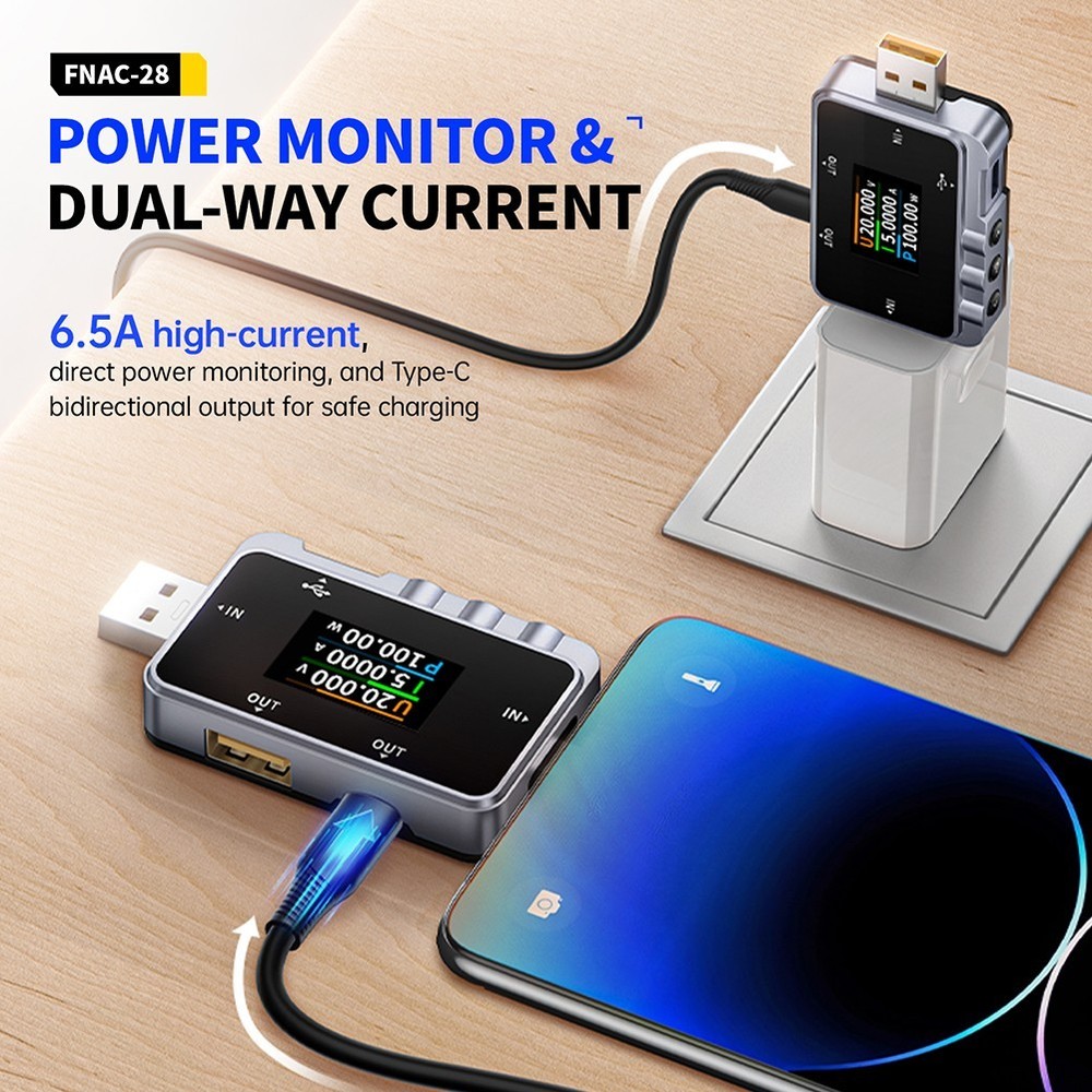 FNAC 28 USB Voltage Meter with Fast Charging Protocol Detection Features