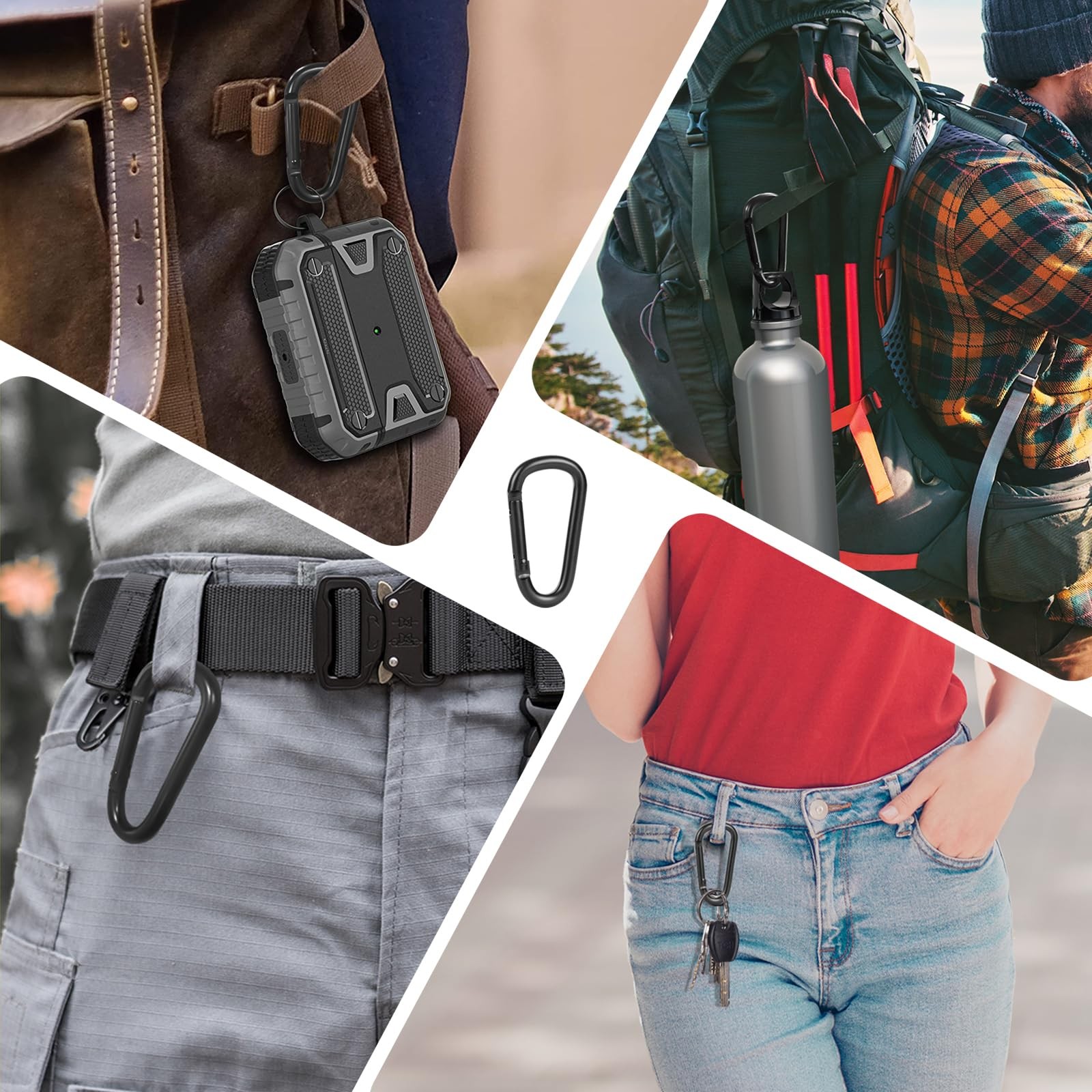 Aluminum Carabiner Clips - Set of 10,2.36in,Black Carabiner Clip,Key Clip,Co