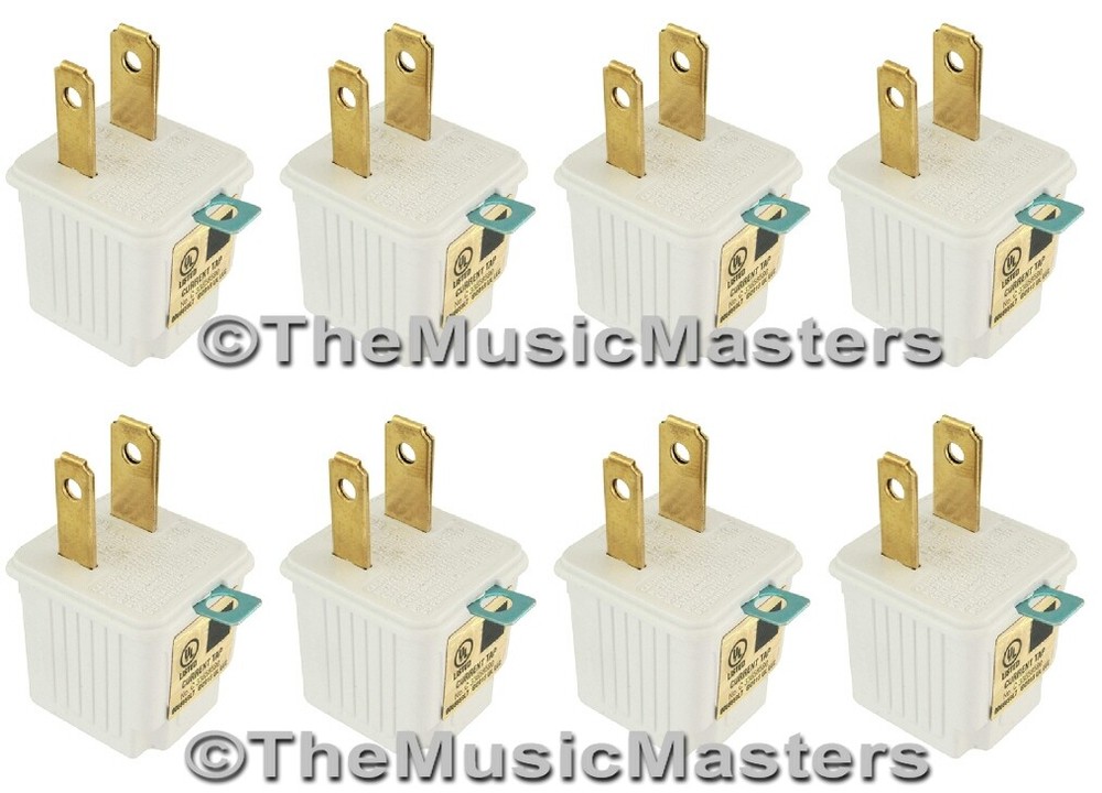 (8) White GROUNDING ADAPTERS Electrical Wall Plug 3 Prong Socket 2 Prong Plug