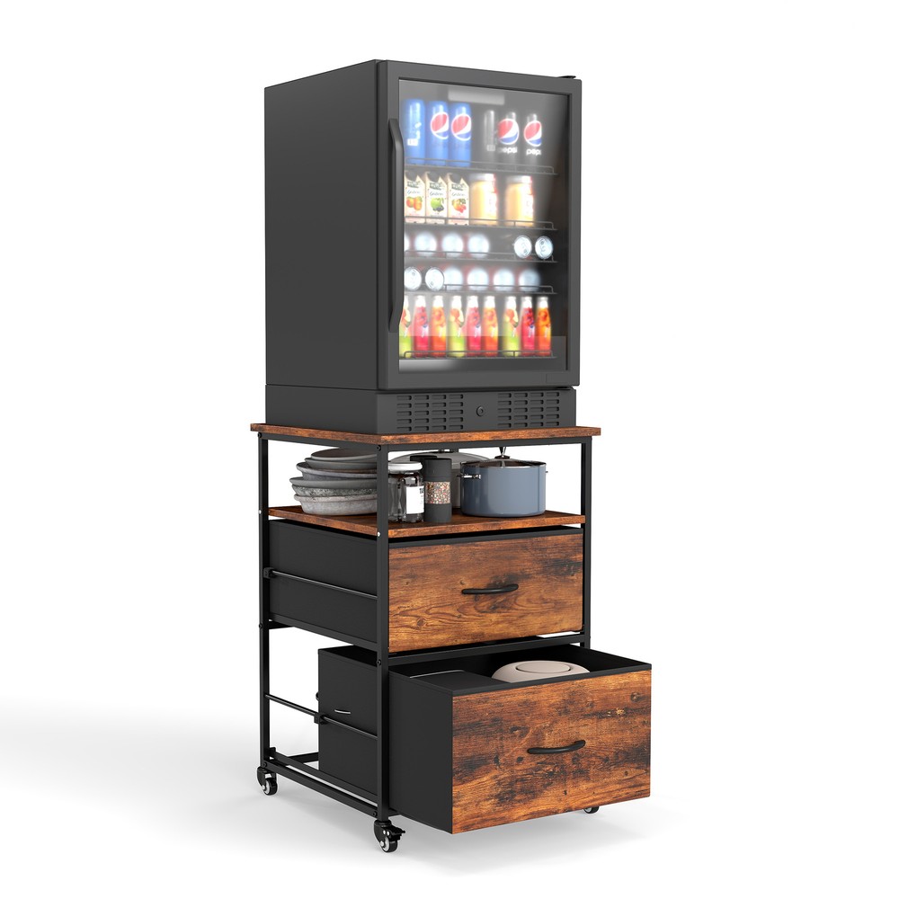 Mini Fridge Stand with Storage Beverage Refrigerator Cooler Stand Table