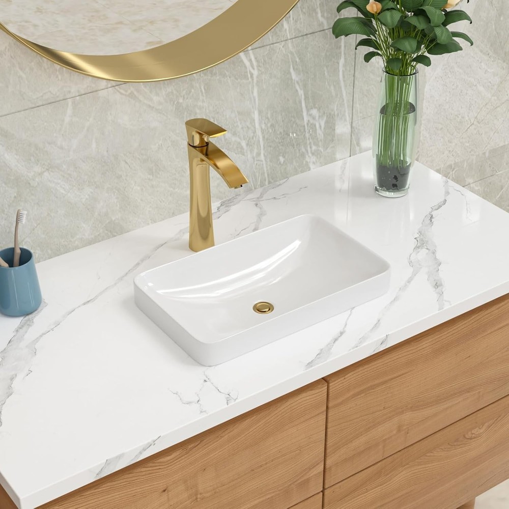 Sleek 19"x12" Rectangular Semi Recessed Sink - Stylish Bathroom Essential