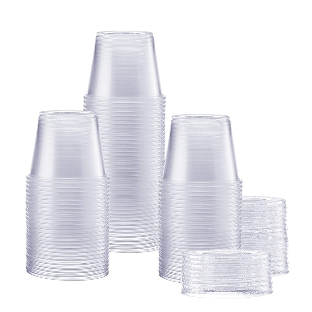 [100 Sets - 5.5 oz.] Plastic Disposable Portion Cups With Lids, Souffle Cups,