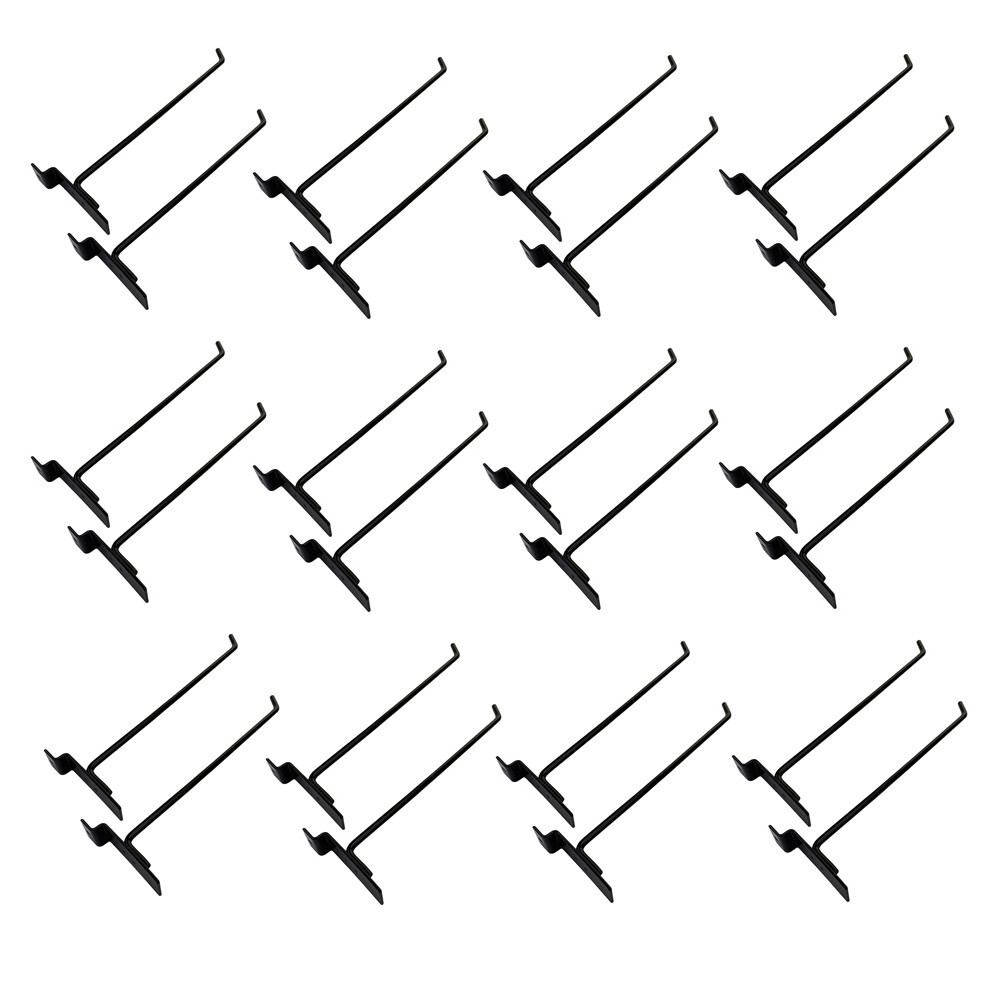 10" Slatwall Hook Panel Display Hooks, 1/4" Thickness Metal, Black - PACK 12