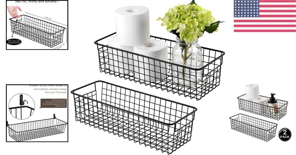 Freestanding Rustic Wire Baskets - 2 Pack for Versatile Storage Solutions