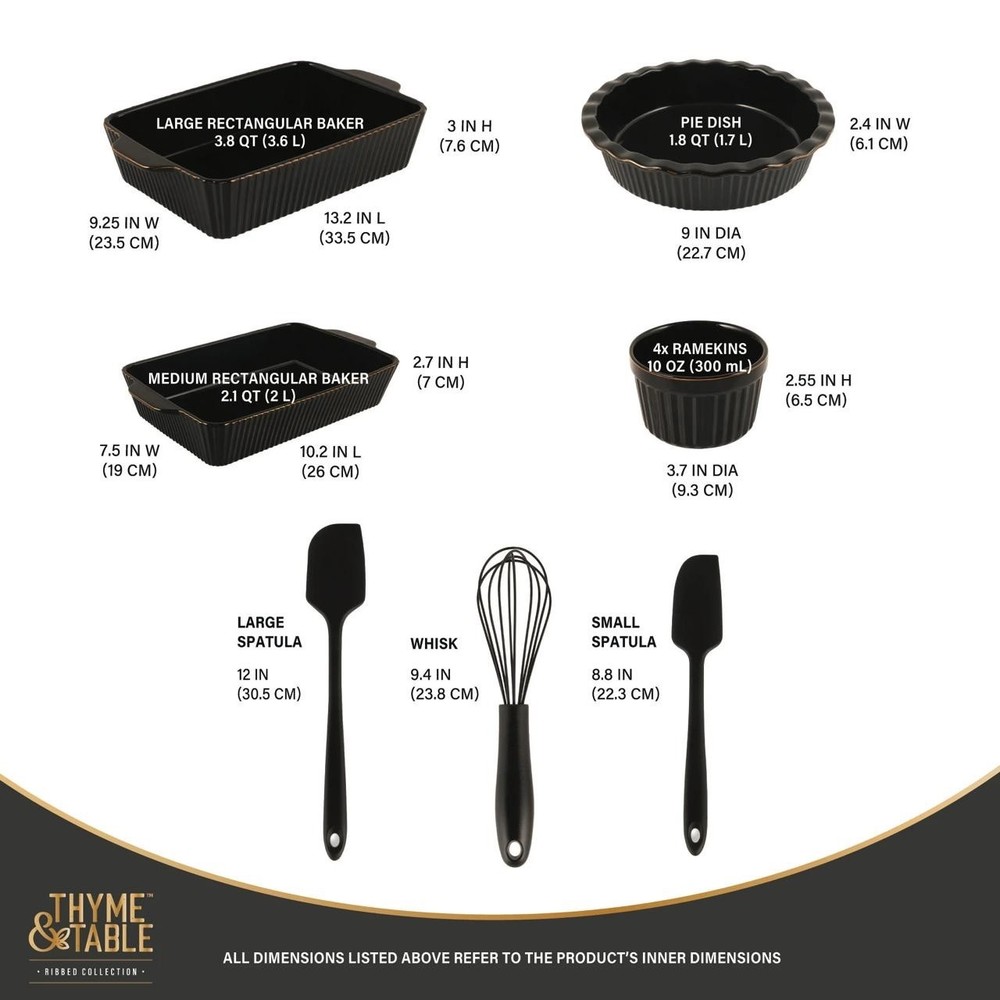 Thyme & Table Black Ceramic Bakeware Set – 10-Piece Stoneware NEW