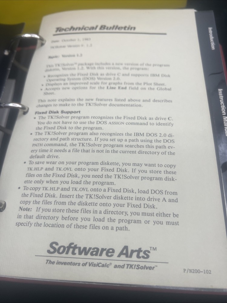 IBM PC Software: TK! SOLVER 1.2 From Software Arts DOS Vintage