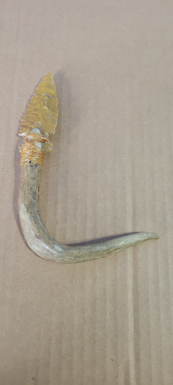 Native American Stone Blade w/Deer Antler Handle Jasper Oregon Dbl. Edge Nice!