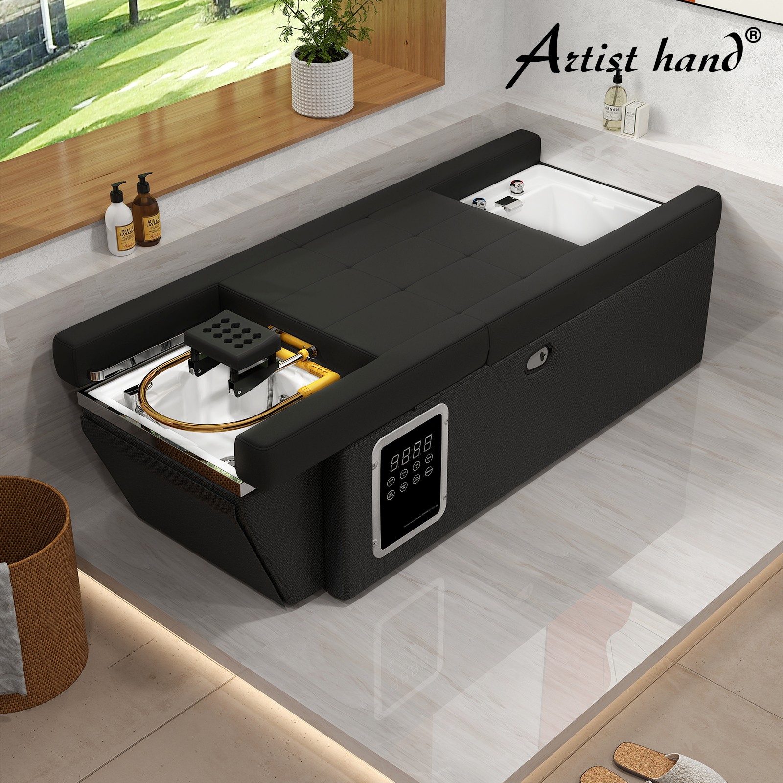 Black Shampoo Bowl Massage Bed Head Therapy Foot Bath Backwash Spa Salon Beauty