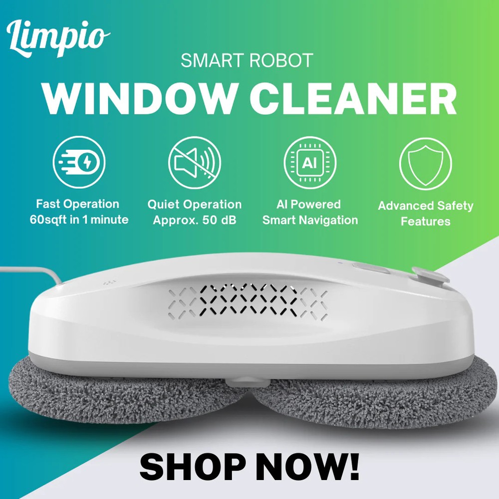 Limpio Window Cleaning Robot | AI Smart Navigation | Dual Spray | Microfiber