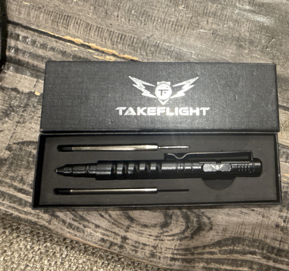 TAKEFLIGHT Tactical Pen Self Defense Tool with Extra Refills Black