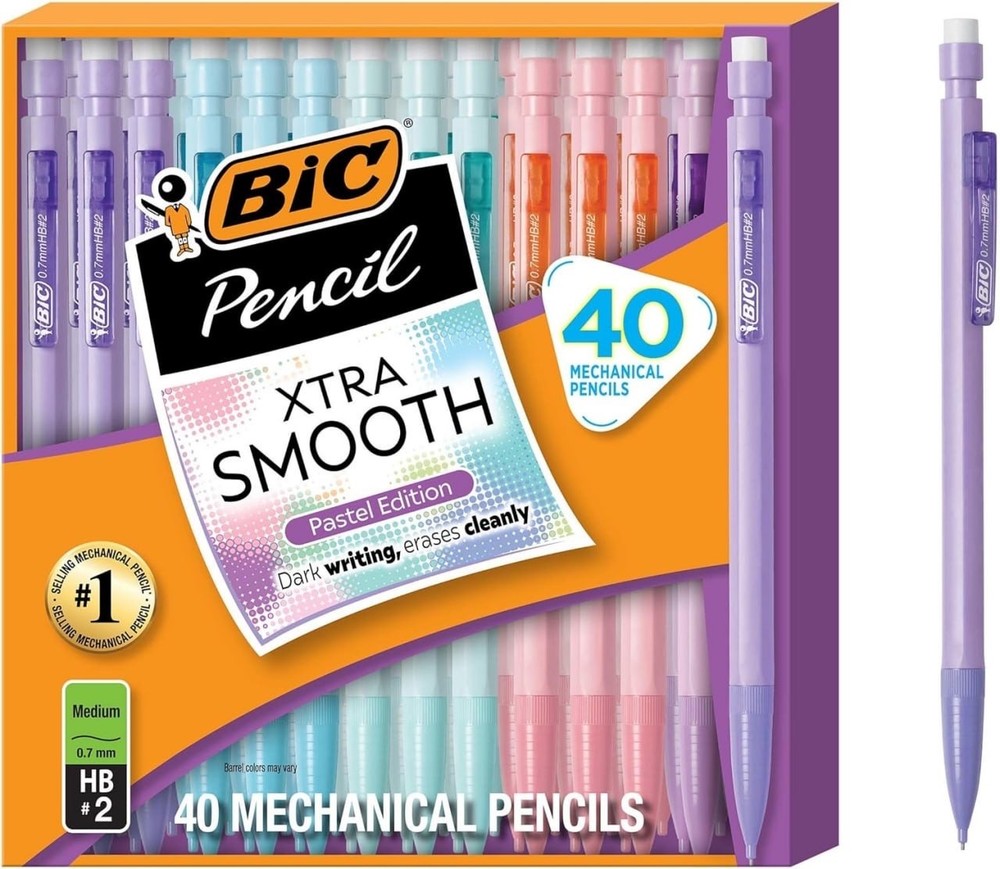 Mechanical Pencil with Erasers, 0.7mm Point, Refillable, 40-Count Pack