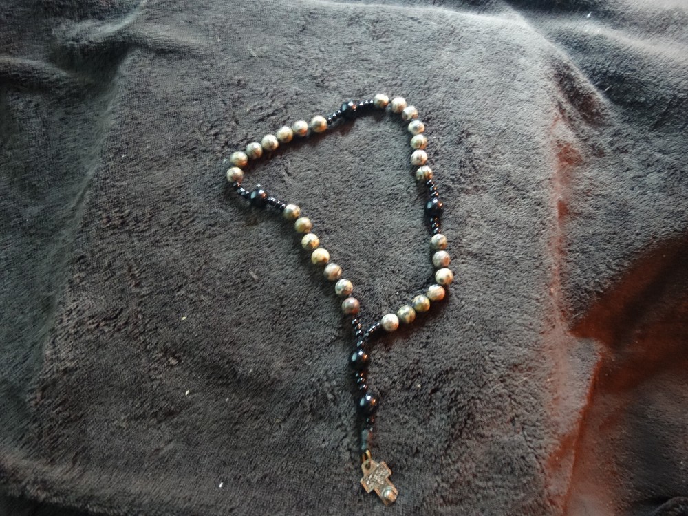 VINTAGE  ROSARY  WITH  HAND MOLDED  MULTICOLOR BEADS