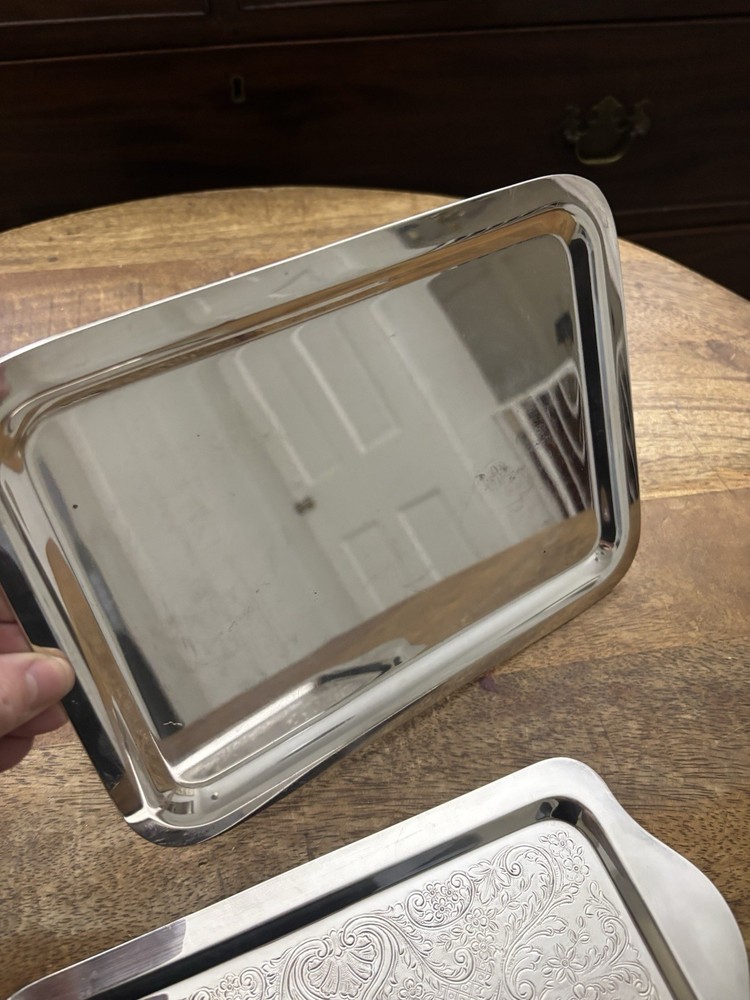 Two Vintage Small Mini Silverplate Trays Soap Jewelry Trinkets Wm A FB Rogers