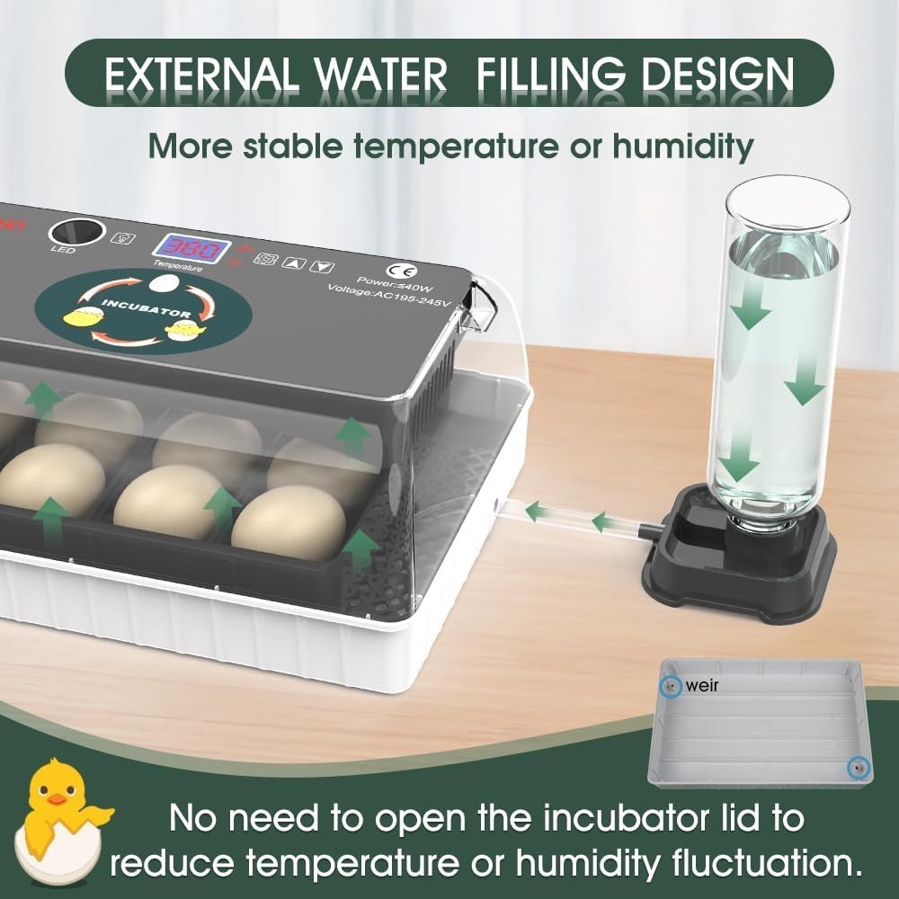 12 Egg Incubator - Automatic Egg Turner, Temperature Control, Built-in Candle...