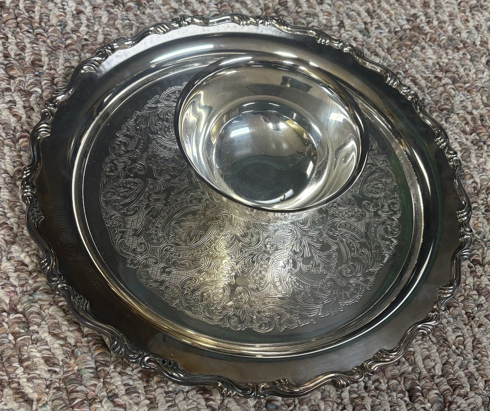 Vintage Oneida Silver Plate Chip & Dip Bowl Serving Platter Tray 12 1/2"