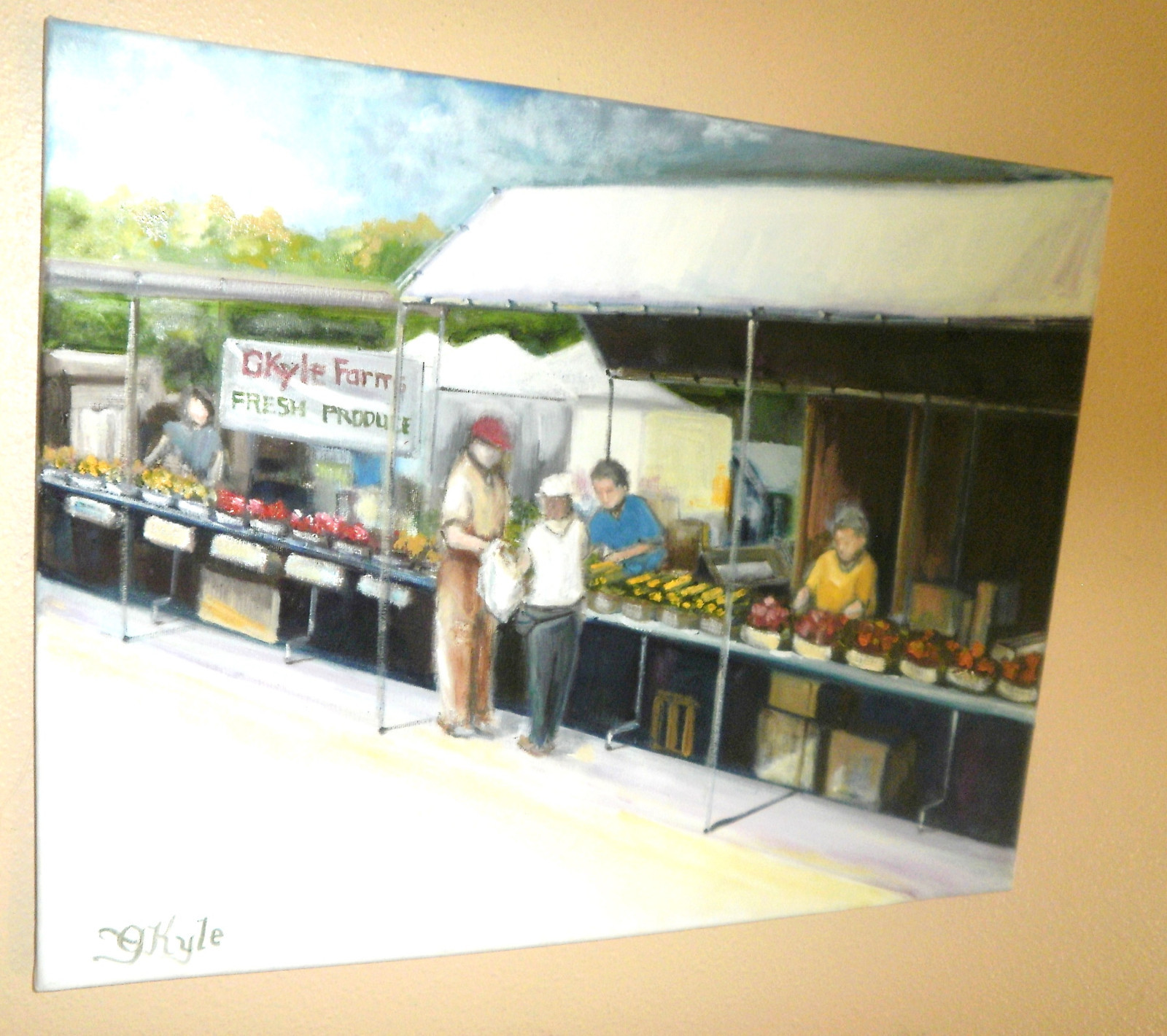 Florida Scene Volusia County Fairgrounds Farmers Market Oil Painting