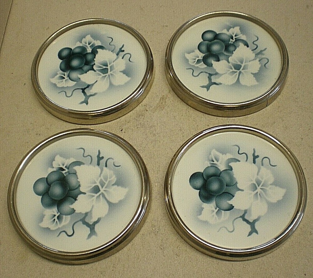 Antique German Porcelain Stacking Black Grape Wine Coasters (SP12)