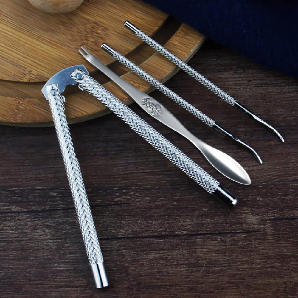 8 Pcs Nutcracker Stainless Steel Nut Cracker Set - 2 Nut Cracker, 4 Picks, 1 Wid