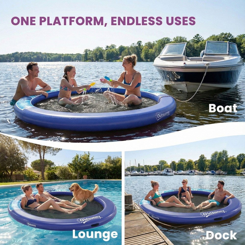 8 FT Inflatable Floating Water Hammock Dock - Lake Ocean Pool Float - Blue