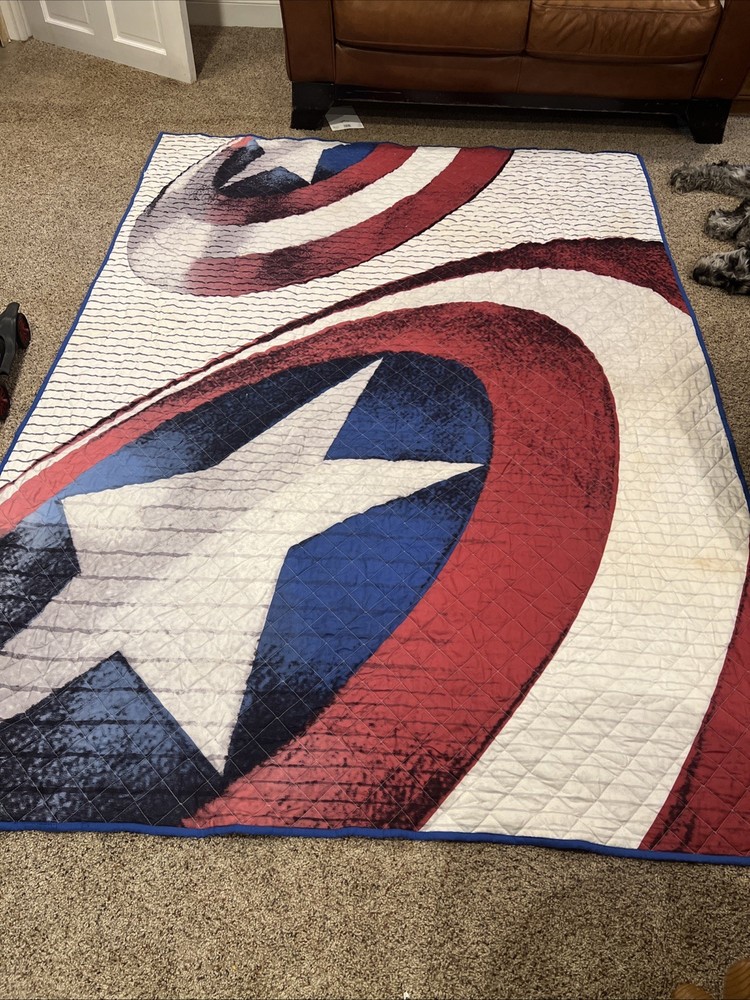 TWIN SIZE Comforter MARVEL Comics CAPTAIN AMERICA Quilted Super Hero Bedspread