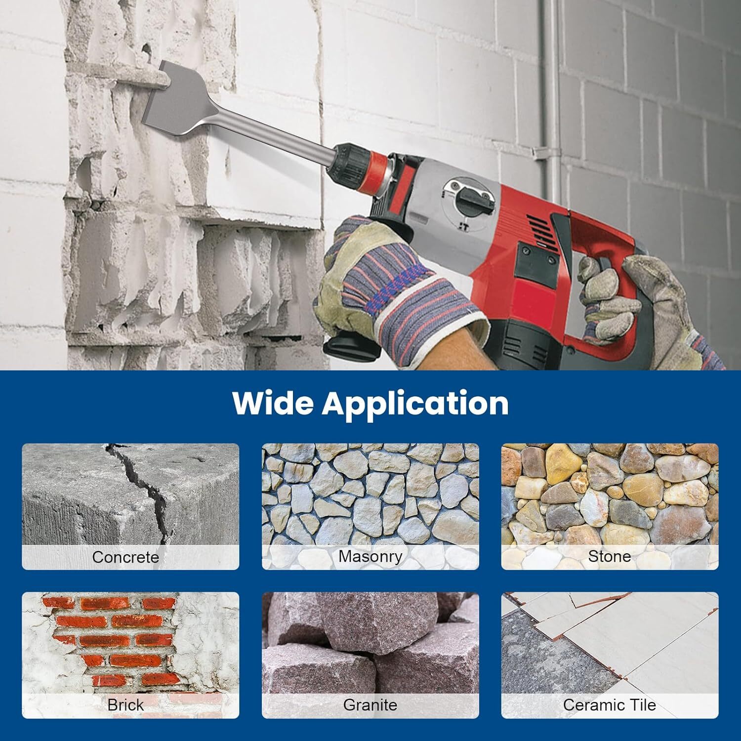 TOOVEM 1-1/8" Hex Shank Masonry Chisel, 4'' Wide Alloy Steel Scraping Chisel Bit