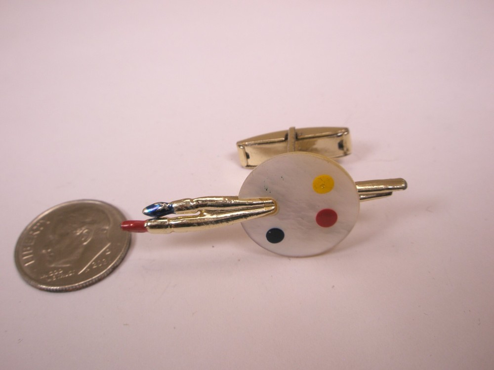 Painters Pallet & Brushes SINGLE Vintage Cuff Link replace lost/broken zh17