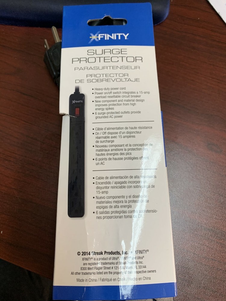 XFINITY Universal 6 Outlets Surge Protector Black New