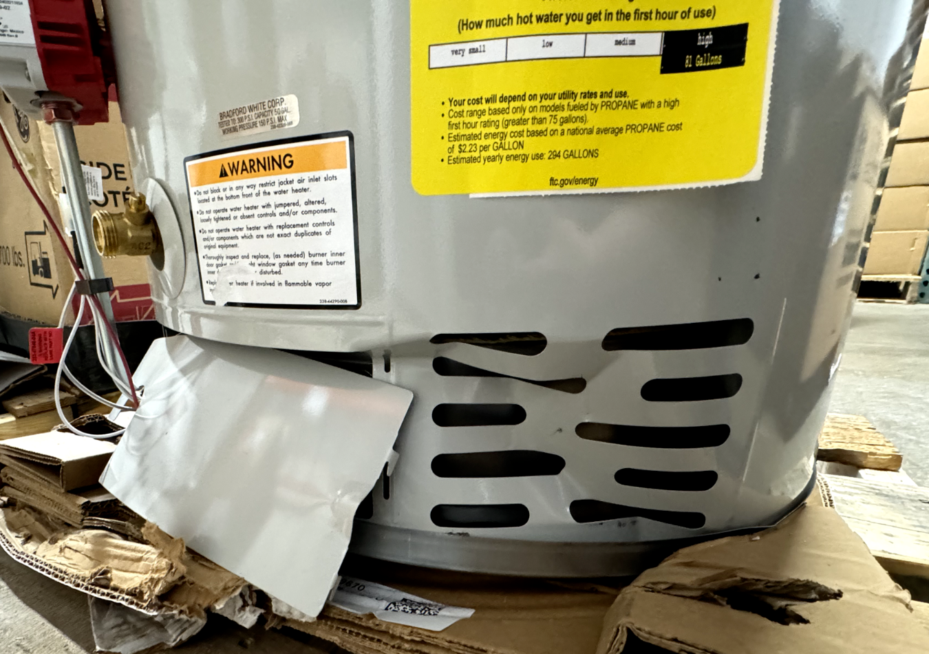 Bradford White RG250T6X 50 Gallon Tall Atmospheric Vent Water Heater - LP