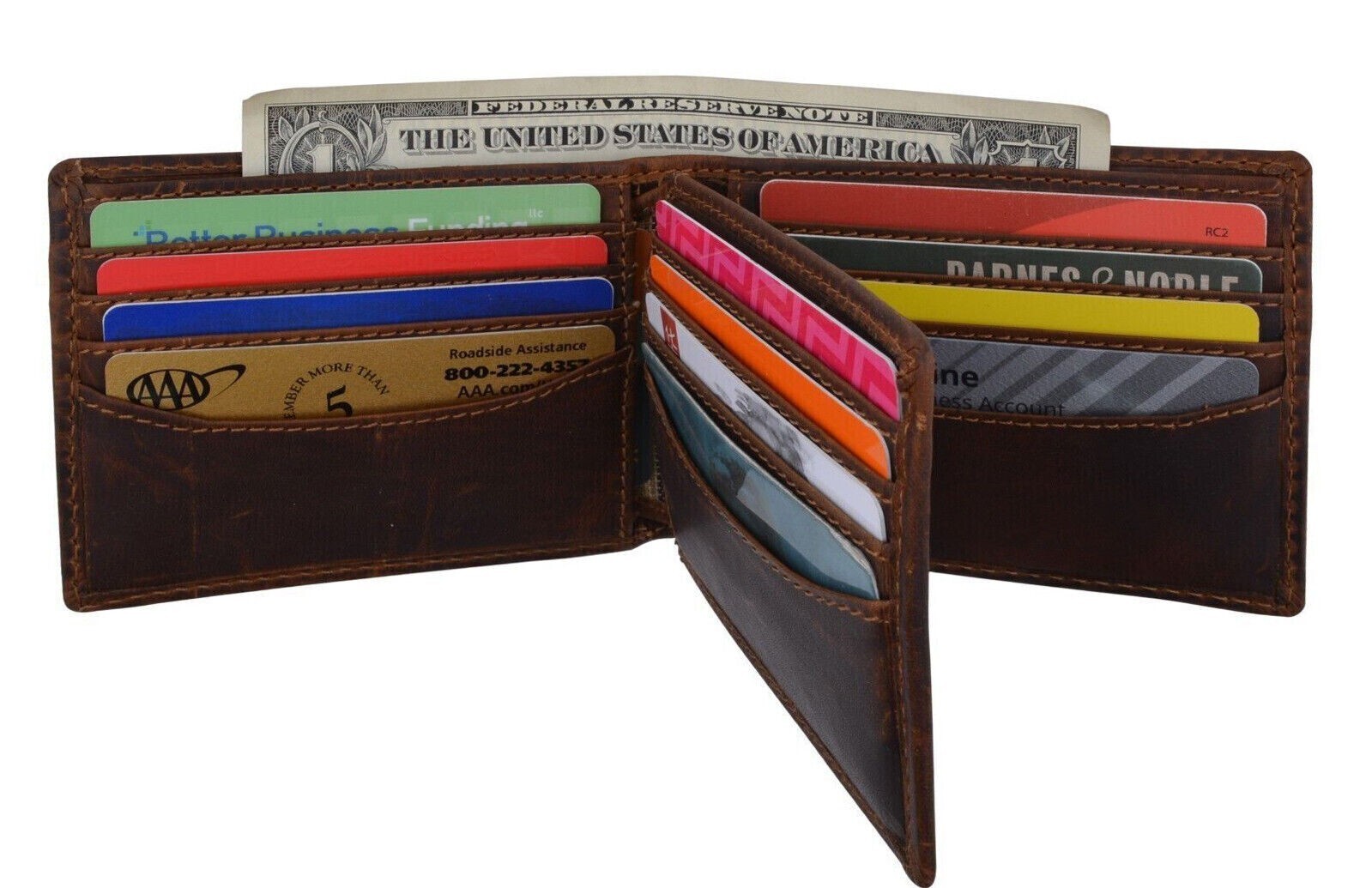 RFID Blocking Brown Vintage Leather Men's Bifold Center Flap Wallet