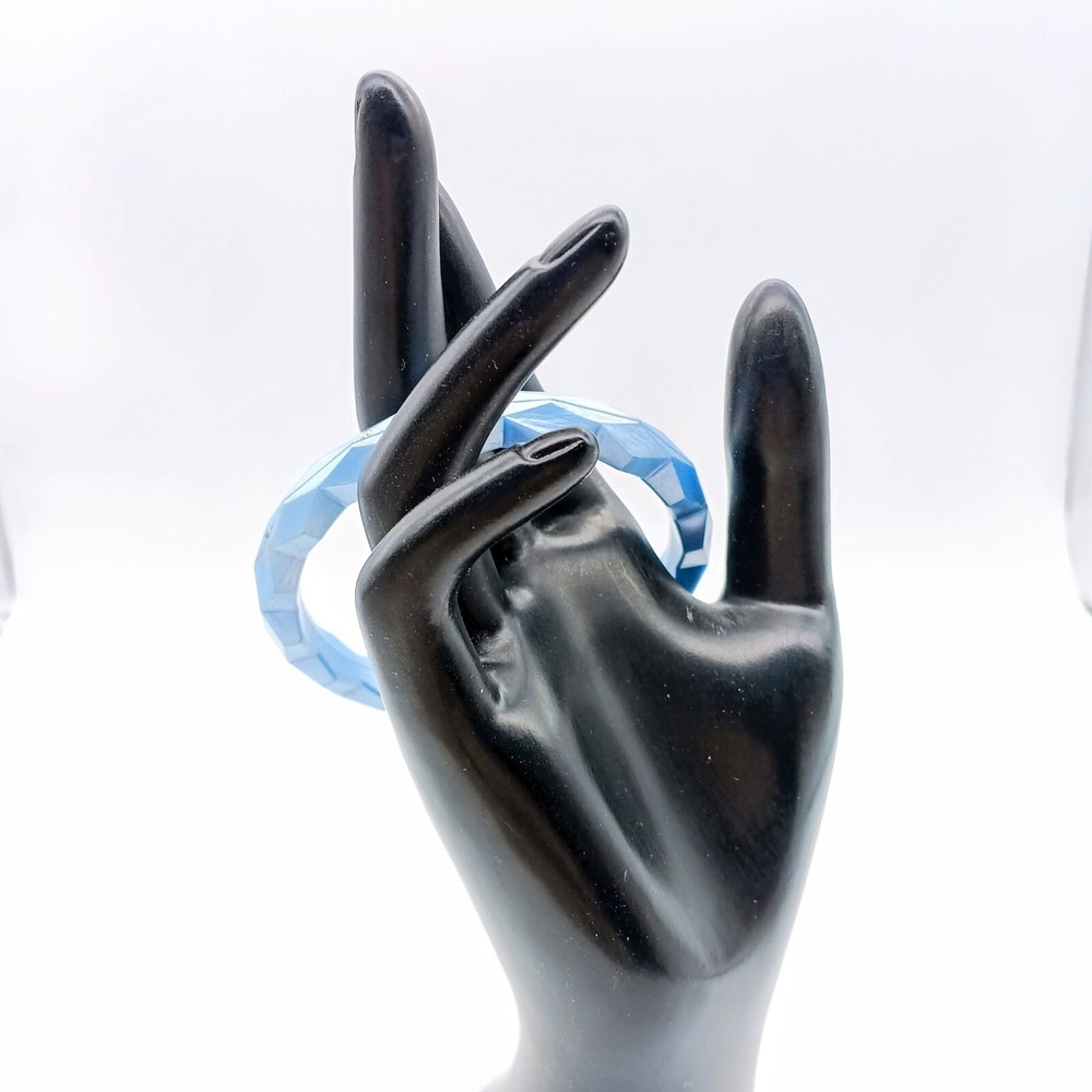 Shimmering Pale Blue Bangle Bracelet, Retro Plastic Stackable with Sheared Edges
