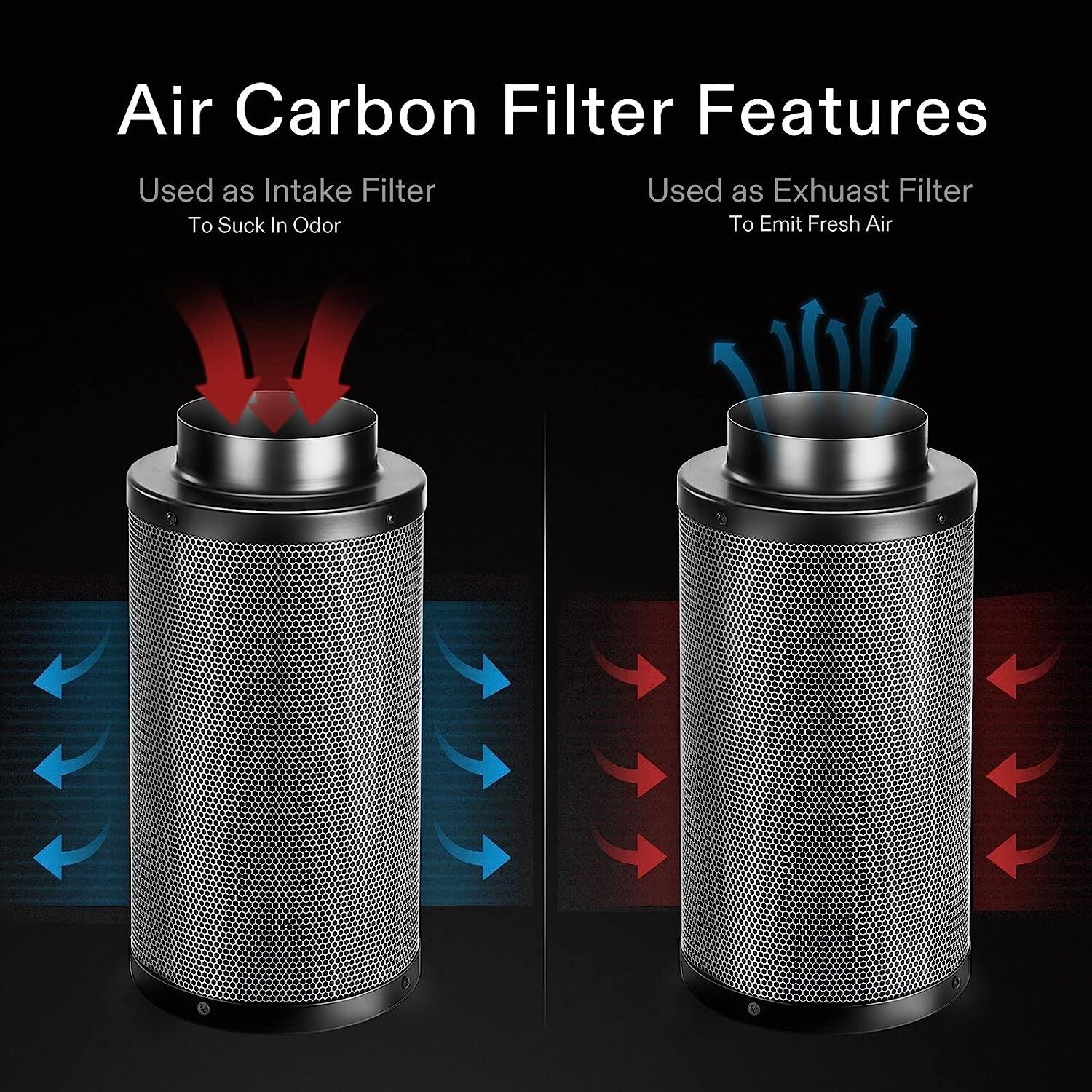 VIVOSUN 4" 6" 8"Inch Black Air Carbon Filter Virgin Charcoal for Inline Fan