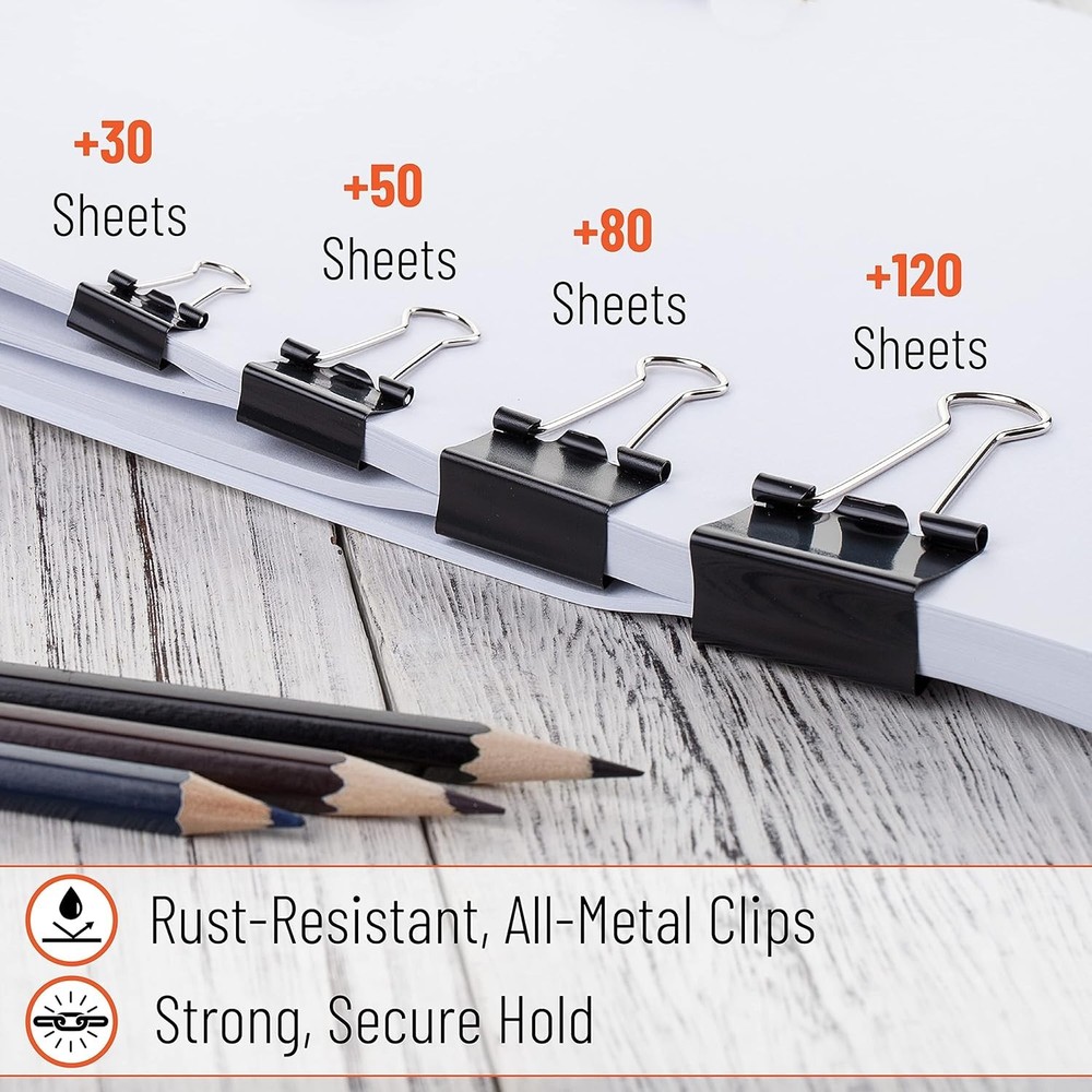 Assorted Sizes Binder Clips - 100 Pieces