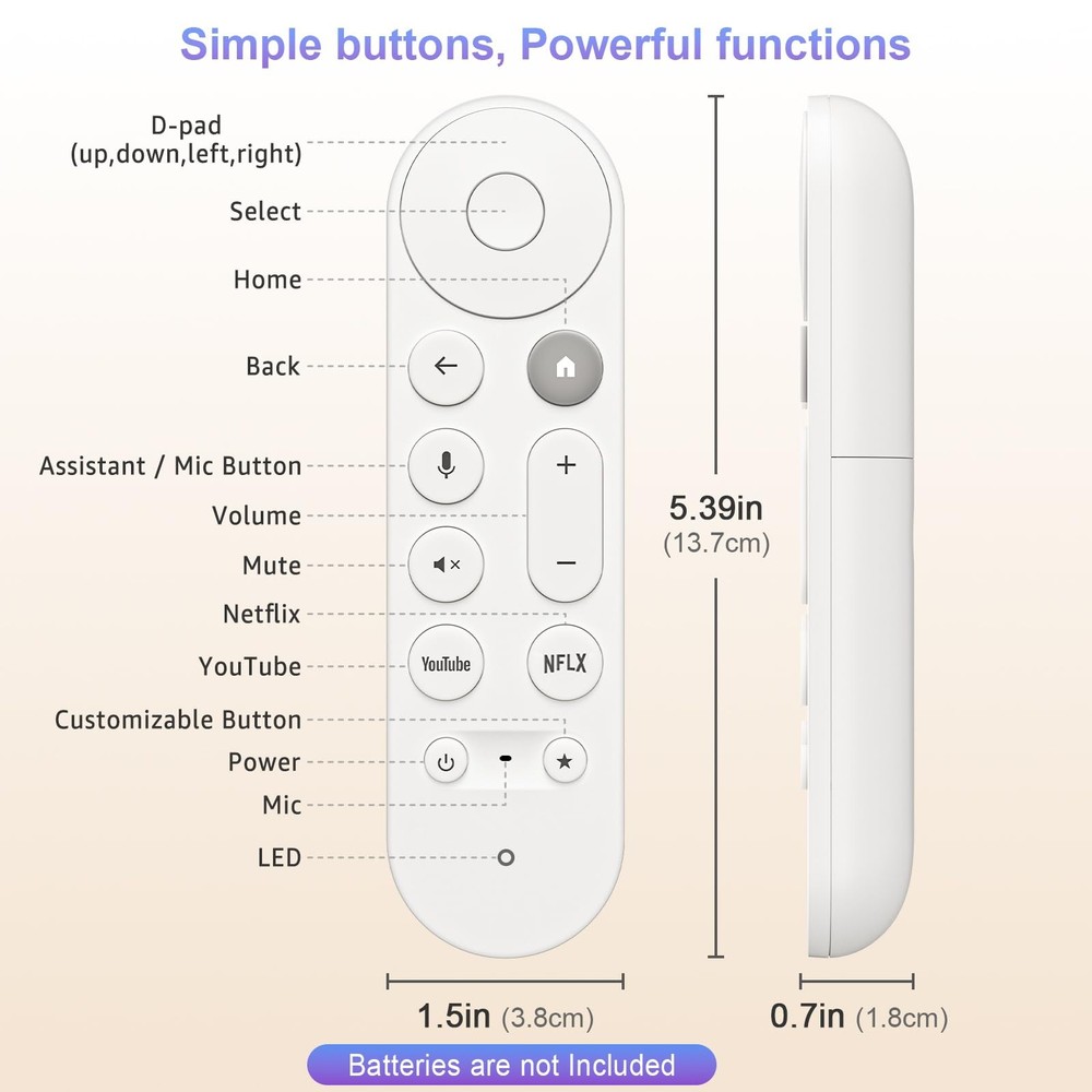 Voice Replacement Remote Control for Google Chromecast, White