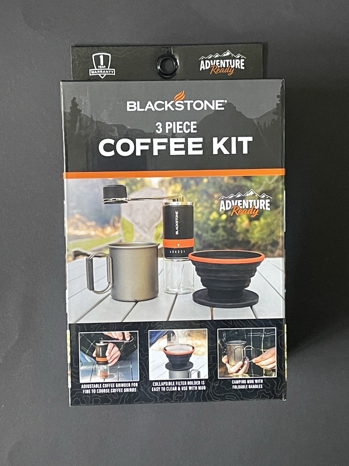 Blackstone 3 Piece Coffee Kit Adventure Ready Camping Grinder Filter Mug