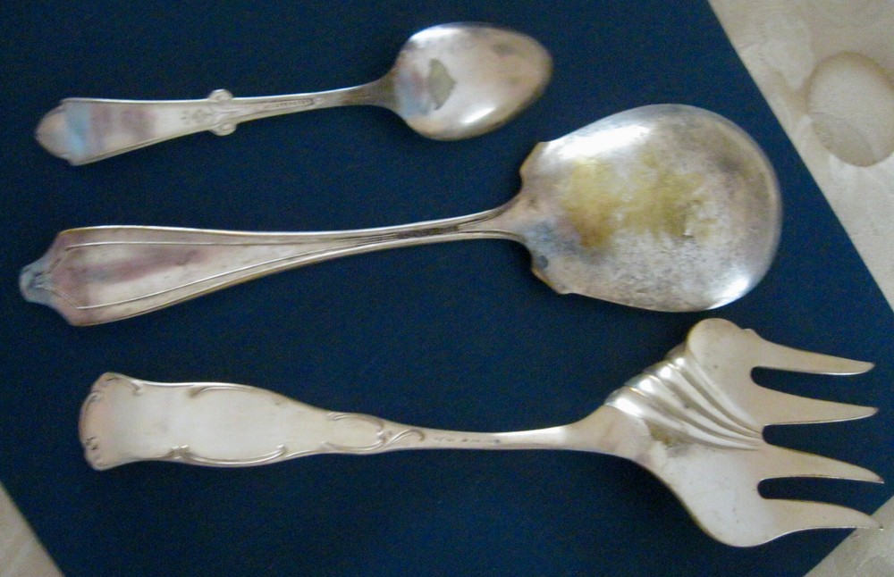 "Assorted silver plate serving pieces-some signed-all cleaned w/silver polish"