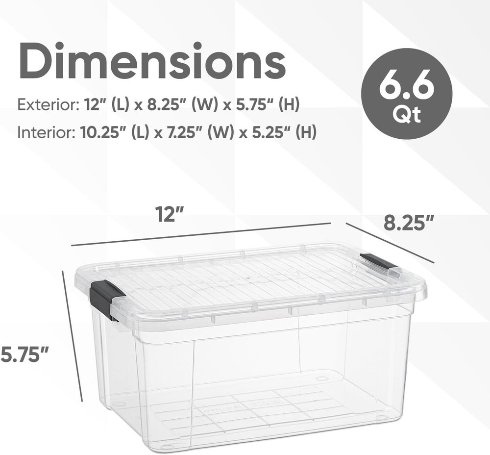 Superio Clear Storage Bins with Lids, 8 Pack- Plastic Storage Boxes - 6.6 Quart